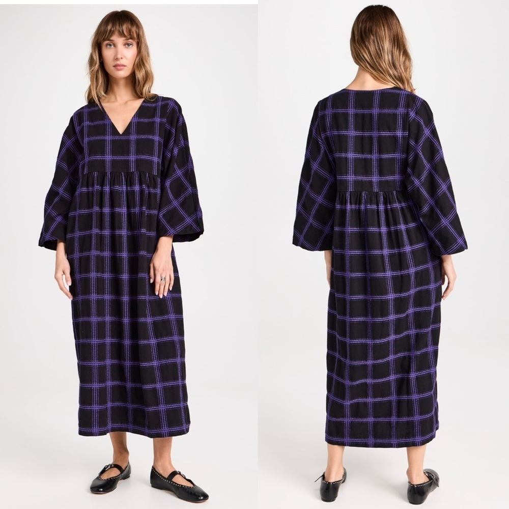 Mara Hoffman 100% cotton Midnight blue and purple plaid dress size XS